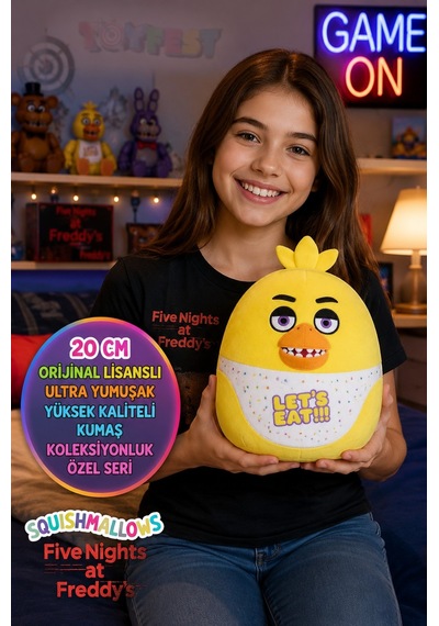 Squishmallows Five Nights At Freddy's Klasik Chica Orijinal Lisanslı Peluş Oyuncak 20 Cm Çok Renkli