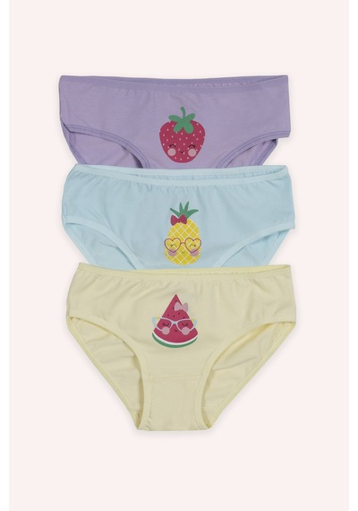 Panço Kız Çocuk Multi Meyve Desenli 3'lü Slip - İç Giyim Renkli
