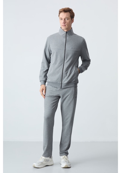 Tommy Life Gri Melanj Pamuklu Kalın Yumuşak Dokulu Comfort Fit Basic Erkek Eşofman Takım - 85260 GRİ MELANJ