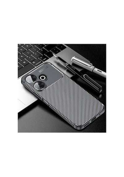 Fibaks Redmi 13 4G Uyumlu Kılıf Karbon Fiber Desenli Kamera Korumalı Renk Atmaz Siyah Silikon Kapak