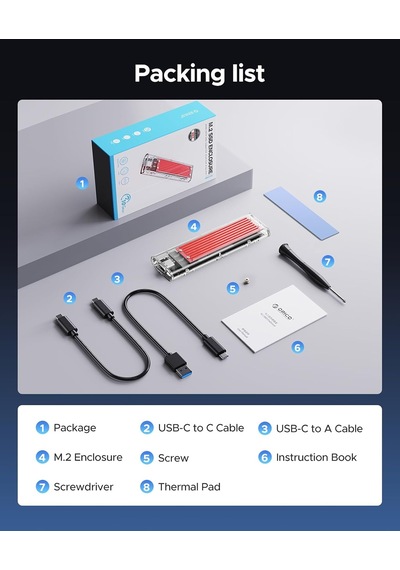 Type-c Nvme M.2 Gen2 10gbps Ssd Hdd Şeffaf Harddisk Kutusu, Kırmızı, Tcm2-c3-rd