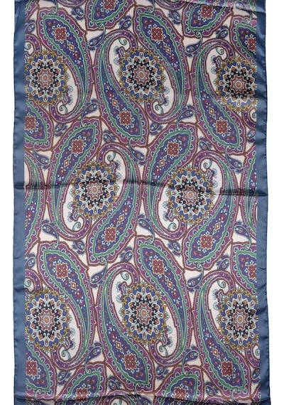 Mim Eşarp Sina İpek Etnik Desenli Jan Jan Şal 75x190 Cm Petrol Mavi