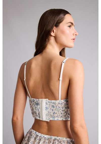 Defacto Çiçekli İnce Askılı Dantel Detaylı Açık Mavi Pijama Üst H7586ax26spbe216 Mavi-be216