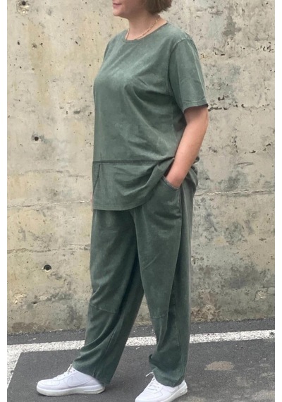 Mia Butik Büyük Beden Selenay Haki Pamuklu Takım Haki
