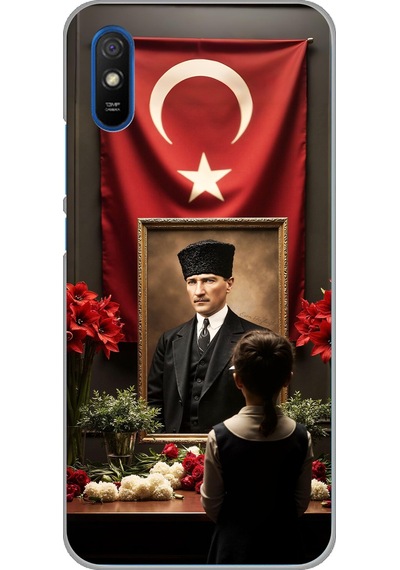 Redmi 9a Uyumlu Atatürk Türk Bayrağı Tablo Baskılı Silikon Kılıf Renkli