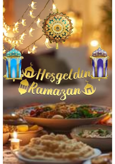 3 Yıldız Hilal Ledli Hoş Geldin Ramazan Süslemesi Altın