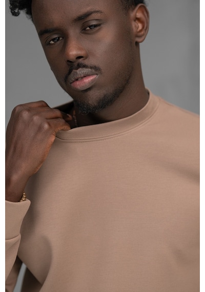 Fbı Slimfit Modal Kumaş Baharlık Sıfır Yaka Likralı Sweatshirt Açık Kahverengi