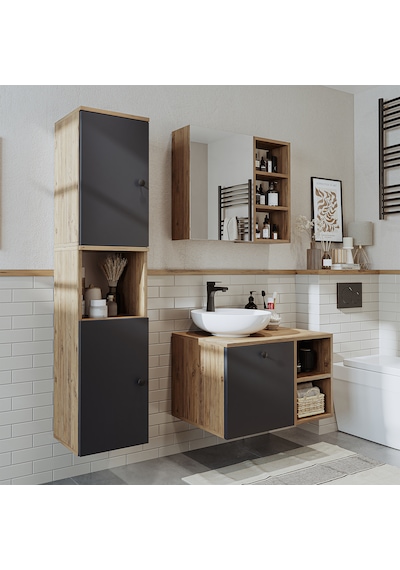 Lavabolu Mdf 75 Cm Lotus Çekmeceli Banyo Dolabı + Aynalı Dolap Atlantik Çam - Antrasit Lavabolu Mdf 75 Cm Lotus Çekmeceli Banyo Dolabı + Aynalı Dolap Atlantik Çam - Antrasit