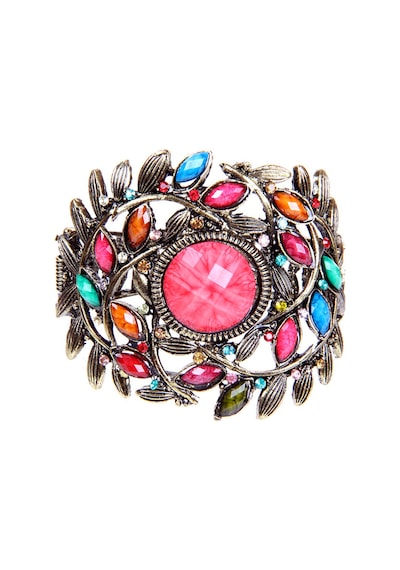 Tblk02690 Renkli Taşlı Döküm Metal Kelepçe Model Kadın Bilezik 2681-2696 Çok Renkli