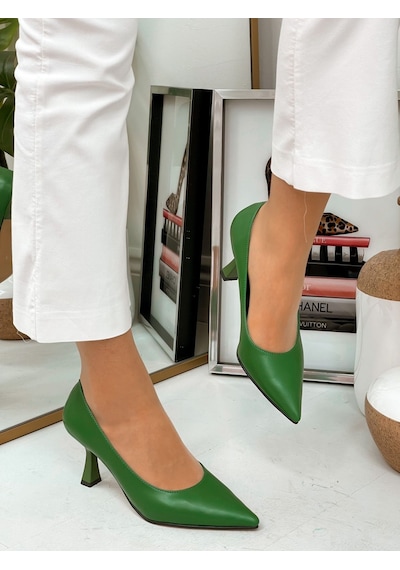 Ervanın Butiği Yeşil Cilt (Freda) Kadın Stiletto Yeşil
