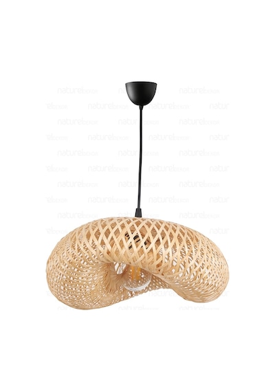 Bambu Elips Sarkıt Avize Lamba 42cm - Iskandinav, Modern, Bohem, Rattan Aydınlatma Bej