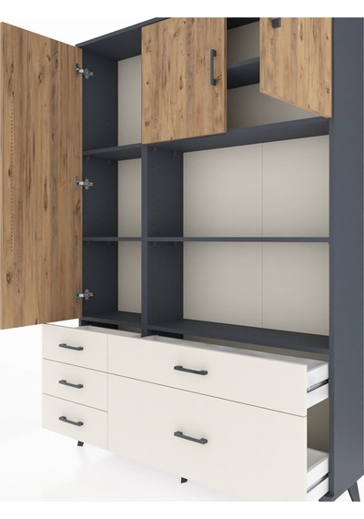 Arges Dolap 7 Raflı 5 Çekmeceli 3 Kapaklı 132x30x195 Antrasit... Antrasit
