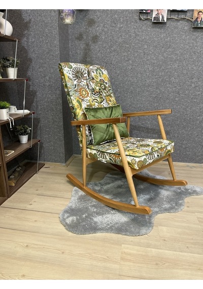 Asedia Trend Naturel Yeşil Retro Sallanan Sandalye Dinlenme Koltuğu