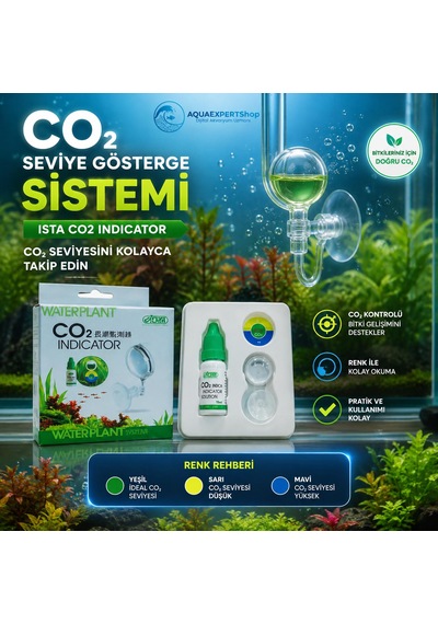 Ista Akvaryum Co₂ İndikatör Test Seti Cam Drop Checker + Co₂ Gösterge Solüsyonu Bitkili Akvaryum Karbondioksit Takip Aparatı