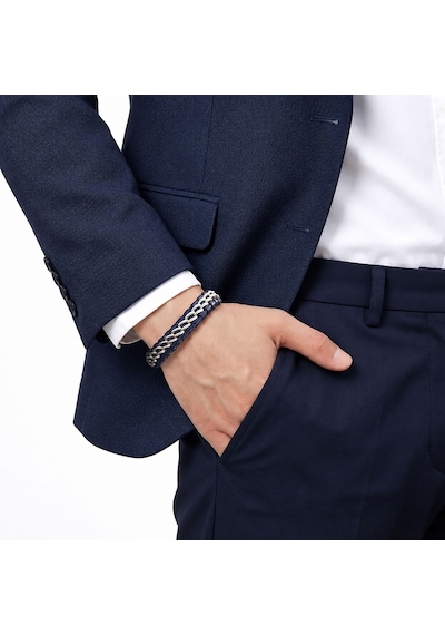 Premium Parlak Ve Şık Lacivert Çift Zincir 316l Çelik Ve Deri Bileklik 31834b2d6-20 Cm
