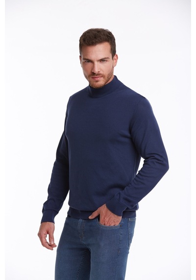 Hatemoğlu Erkek Indigo Regular Fit %100 Pamuk Yarım Balıkçı Triko Kazak İndigo