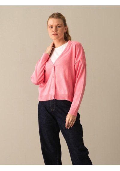 Xint Pembe Slim Fit Açık V Yaka Pamuk Hırka 850832