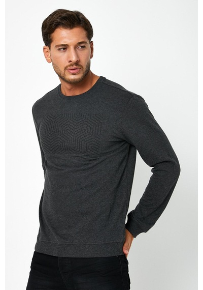 Polostate Erkek Baskılı Sweatshirt Antrasit Antrasit