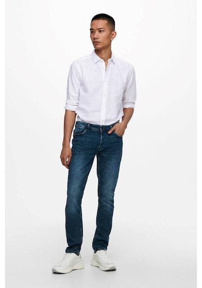 Only & Sons Erkek Onscaiden Slim Fit Keten Gömlek 22012321 Beyaz