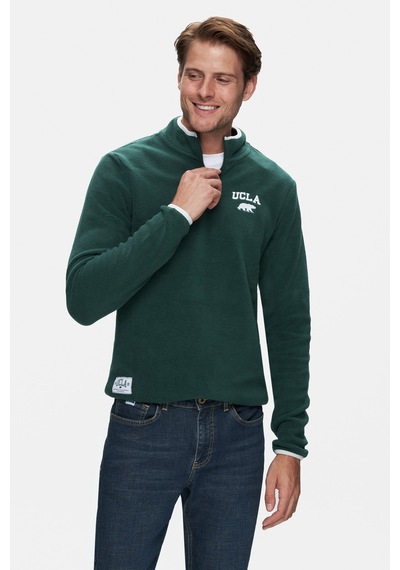 Ucla Cornıng Yeşil Yarım Fermuarlı Nakışlı Polar Standard Fit Erkek Sweatshirt Yeşil