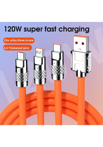 Turuncu 100/120w 3 In 1 Şarj Kablosu 120cm Mikro Usb/tip-c Çoklu Usb Cep Telefonu Şarj Kabloları Xiaomi Huawei Samsung İçin Turuncu
