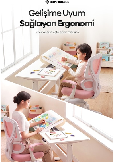 Lora Ergonomik Çocuk Çalışma Sandalyesi - Pembe