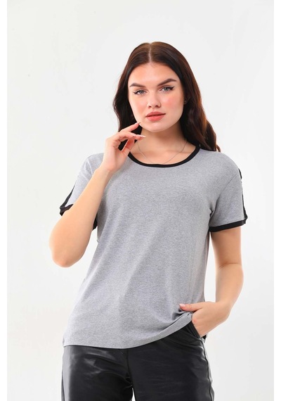 Sistas Kadın Bisiklet Yaka Kısa Kol Bluz 23010 Gri