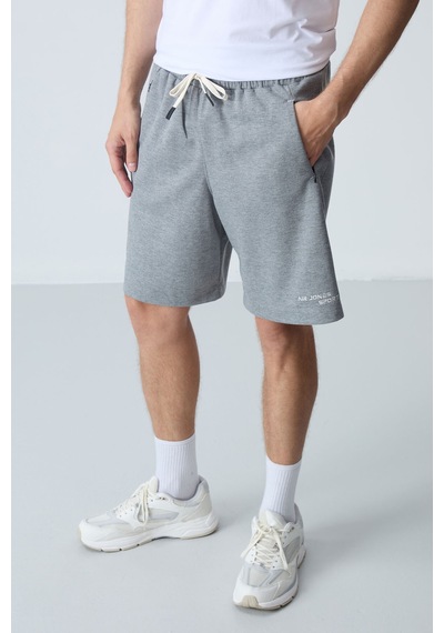 Air Jones Tommy Life Gri Melanj Pamuklu Kalın Yumuşak Dokulu Standart Fit Basic Erkek Şort - 81276 GRI MELANJ