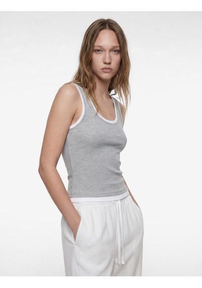 Koton Slim Fit Kolsuz Biyeli U Yaka Kaşkorse Bluz Gri Melanj 6sal30231ık
