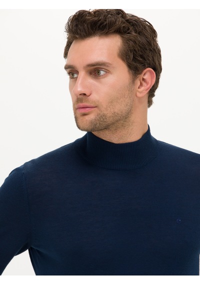 Cacharel Lacivert Slim Fit Yarım Balıkçı Basic Triko Kazak