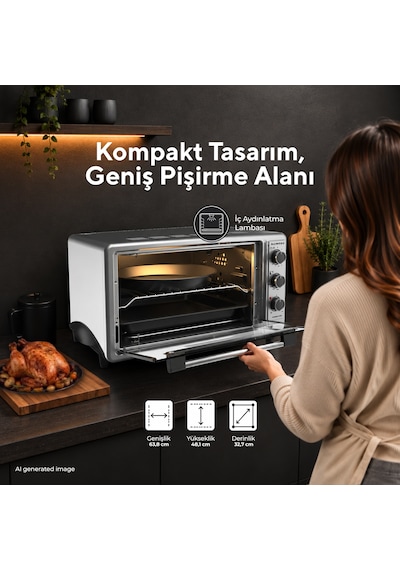 Kumtel LX-3575 45 L Gri Turbo Mini Fırın