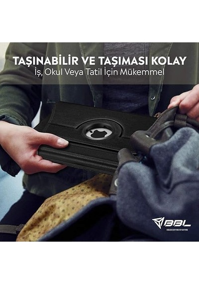 Yatay Ve Dikey 360 Derece Döner Tablet Kılıfı iPad Uyumlu 9.nesil 10.2 Siyah Arka Kapak
