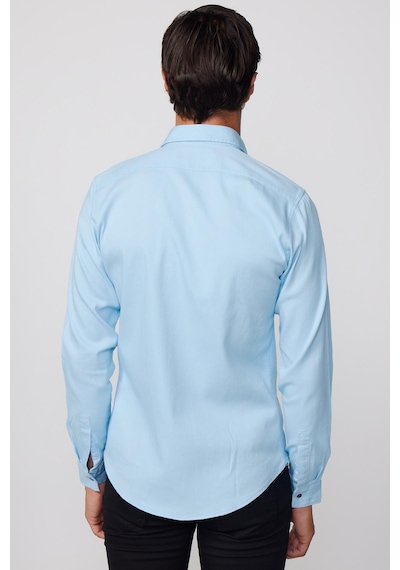 Tudors Slim Fit Gündelik Denim Mavi Erkek Gömlek-28026-mavi Mavi
