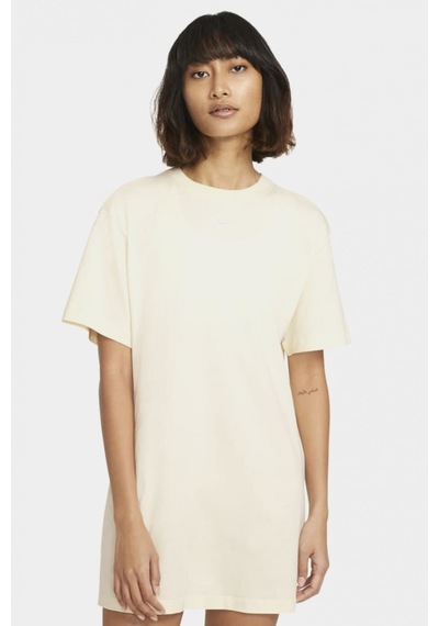 Nike Sportswear Organic Cotton Short Sleve Dress Nakış Swooslu Elbise Krem