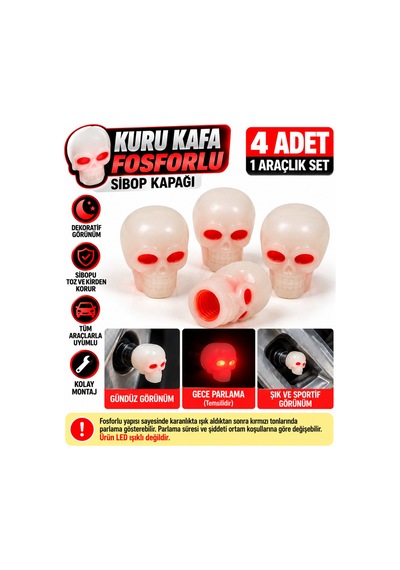 Onp411 Fosforlu Kırmızı Kuru Kafa Sibop Kapağı - 939661257