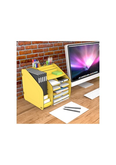 Fx-xl Modest - 6 Renk - A4 Evrak Rafı Masaüstü Organizer Sarı - 39484074 Sarı
