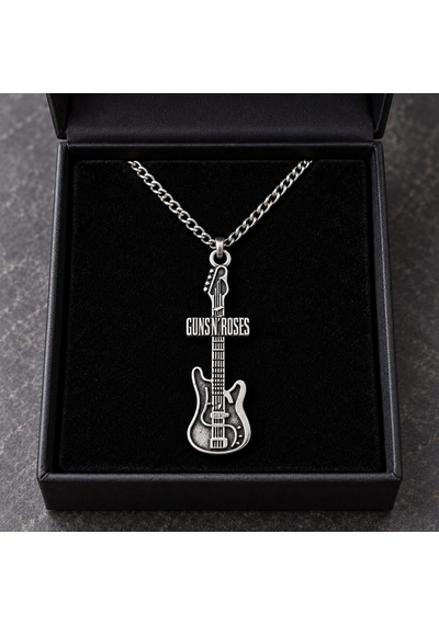 Guns N' Roses Elektro Gitar Figürlü Kolye Gümüş Renk Rock Müzik Temalı Metal Kolye Altın - Gümüş