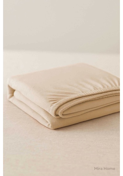 Tek Kişilik Düz Penye %100 Pamuklu Lastikli Çarşaf 100x200 Cm Newsheet Bej Çok Renkli