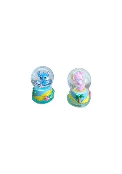 Masaüstü Işıltısı: 11 Cm Melodili Pembe & Mavi Kar Küresi İkilisi 01