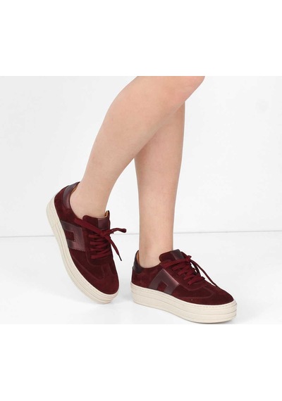 Kadın Bordo Bağcıklı Kalın Tabanlı Süet Deri Sneaker
