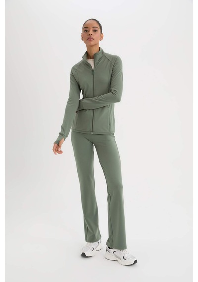 DeFactoFit Fitted Dik Yaka Çift Cepli Fermuarlı Sporcu Hırka B3985AX25SPKH458 Haki