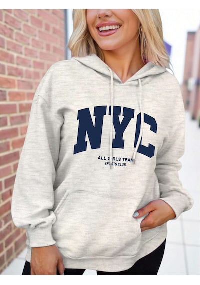 Startmore Reshift Plus Size Women's Slogan Letter 'nyc All Gırls Team Sports Club' City Name Graphic Pr Çok Renkli