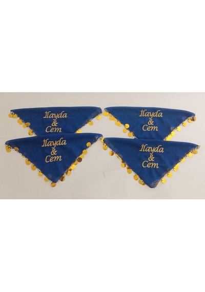 Halay Mendili İsimli Kişiye Özel Nakış İşlemeli Sünnet Kına Gecesi Düğün Nişan Mendili 10 Adet Mavi