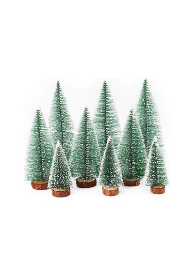 9 Adet Nevada Mini Çam Ağacı Uçlarına Kar Yağmış Karlı Yılbaşı Hediyesi 15-12-8 Cm