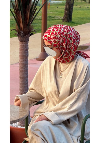 Qalortex Scarf Pamuklu Pera Desen Eşarp - Kiraz