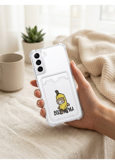 Samsung Galaxy Uyumlu - S22 Boş Yapma Muz Detaylı Kart Bölmeli Şeffaf Telefon Kılıfı Çok Renkli