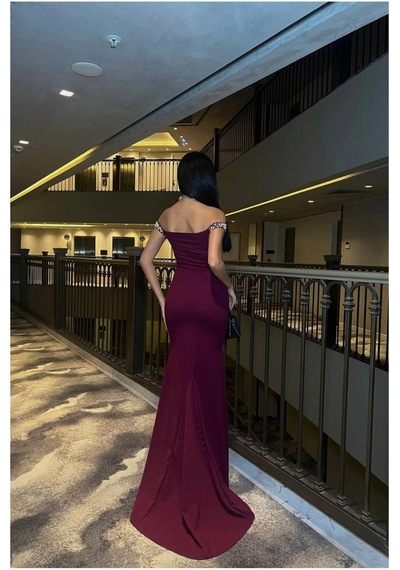 DefyModa Kadın Kalp Yaka Balık Kesim Askılı Abiye Elbise Açık Mor