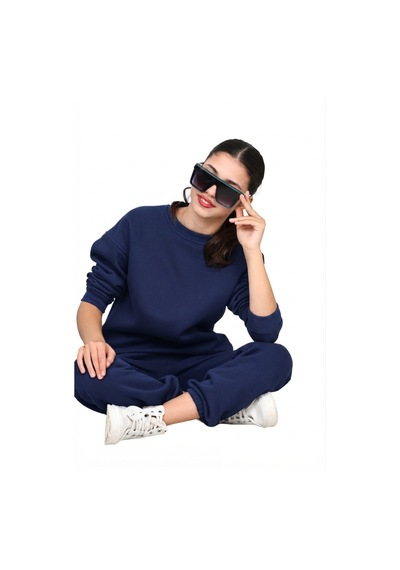 Erdem Kıds Unisex Kız-erkek Çocuk Paçası Lastikli 3 İplik Şardonlu Pamuklu Basic Bisiklet Yaka Okul Eşofman Takımı Lacivert Lacivert