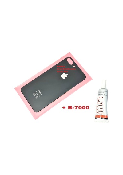 Tkgz Apple Uyumlu iPhone 8 Plus Arka Pil Batarya Kapağı Cam+b-7000 Siyah