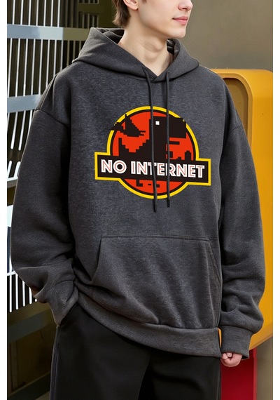 Startmore Startmoreinternet Yok Dinozor Baskılar Kapüşonlular Erkekler Günlük Giyim Moda Y2k Hoody Sonbahar Pola Antrasit